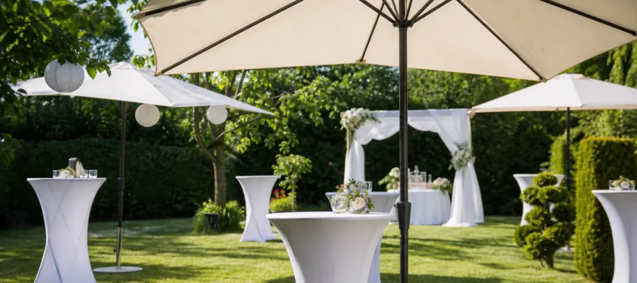Sonnenschirme bei Gartenpartys, Hochzeiten und Sommerfesten
