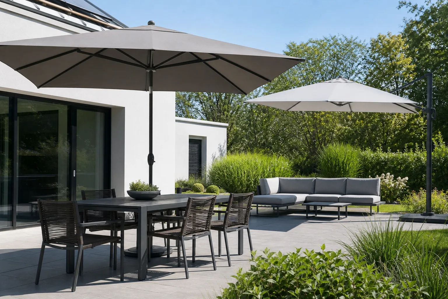Sonnenschirme fuer Esstisch und Lounge auswaehlen: Schattenflaechen richtig planen